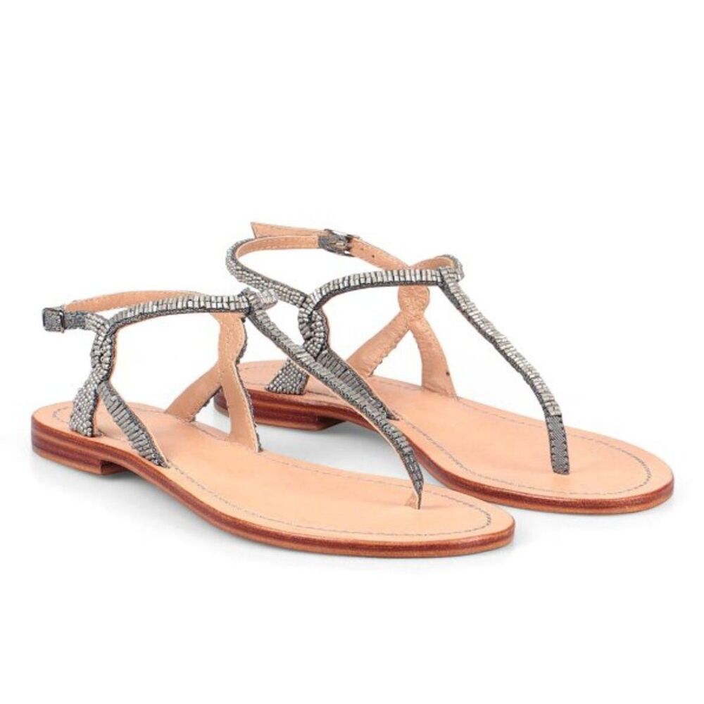 EC Maliparmi Cuts & Beads Leather Tong Sandals size 39